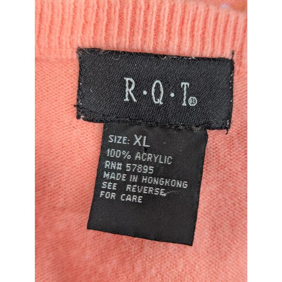 NWOT! RQT! BRIGHT CORAL/SALMON W/IRIDESCENT SEQUIN DETAIL CARDI SWEATER! SZ XL - Picture 6 of 8